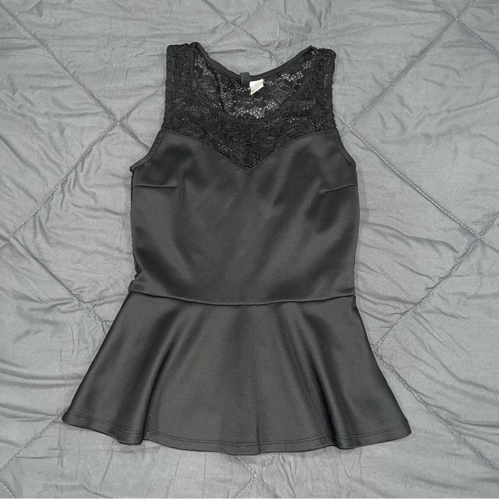 H&M Black Lace Peplum Tank Top Blouse